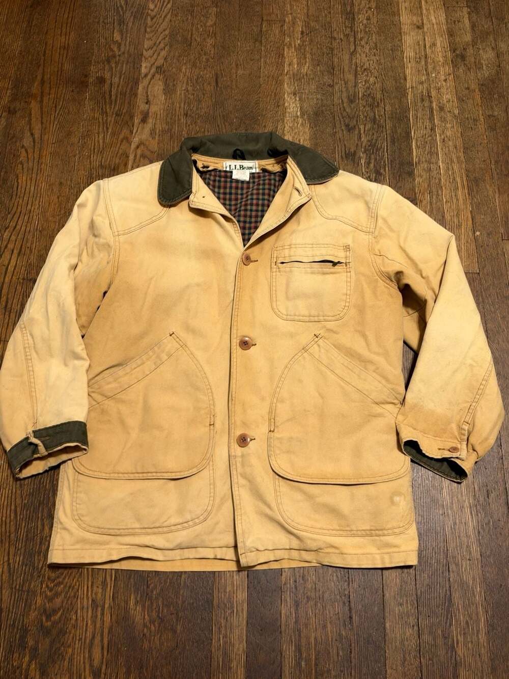 L.L Bean Vintage Flannel Lined Tan Canvas Hunting Field Barn Chore Jacket Coat M